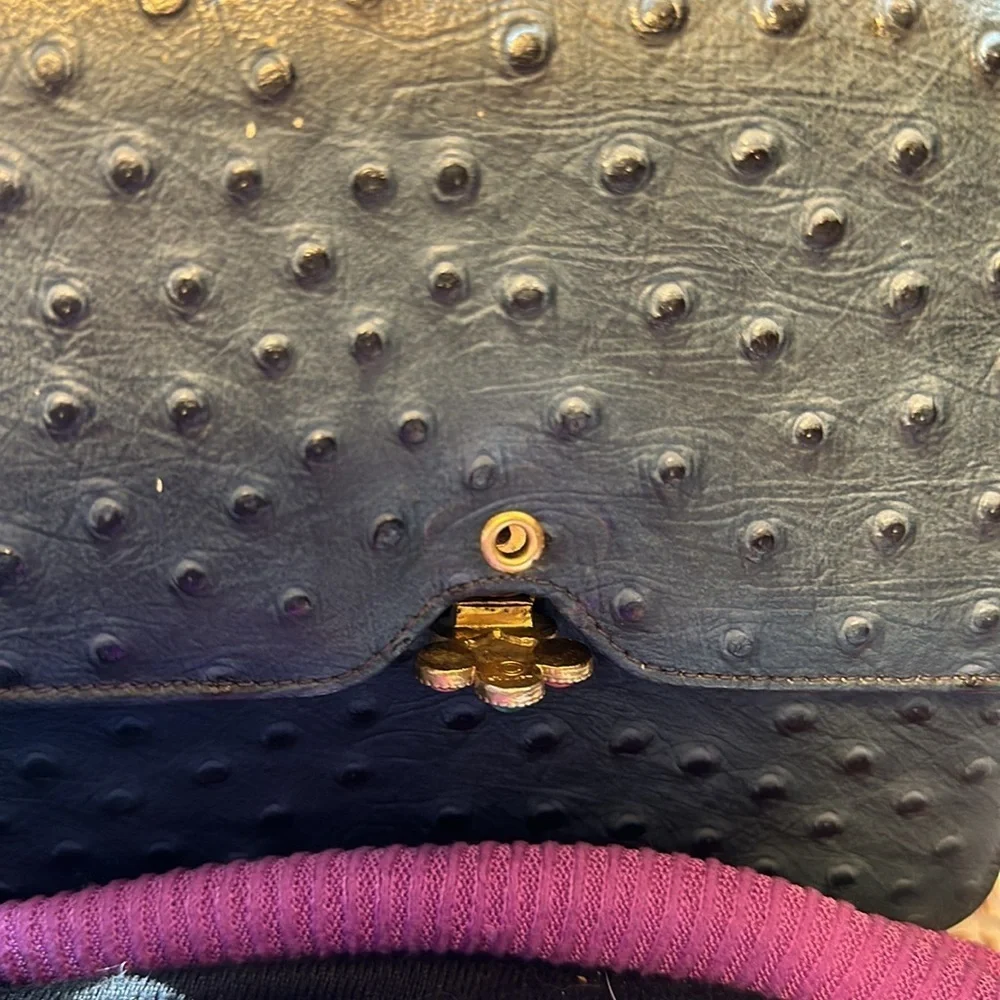 LOU – RAN ostrich print navy blue shoulder bag. New without tags. Beautiful bag. - Picture 9 of 9